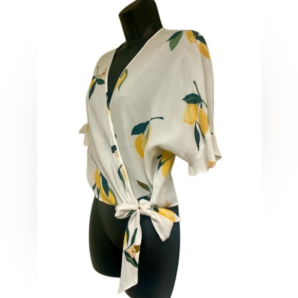 Rails Lemon Print V-Neck Short Sleeve Wrap Blouse - Picture 2 of 7